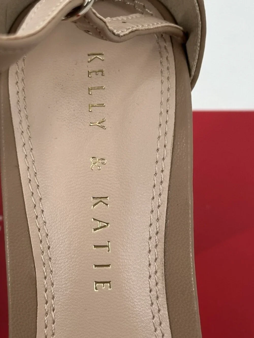 Kelly & Katie Hailee Sandal Taupe Block Heel Shoe  Ankle Strap Size 6.5M